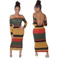 

dropship off shoulder sexy striped print backless summer dress