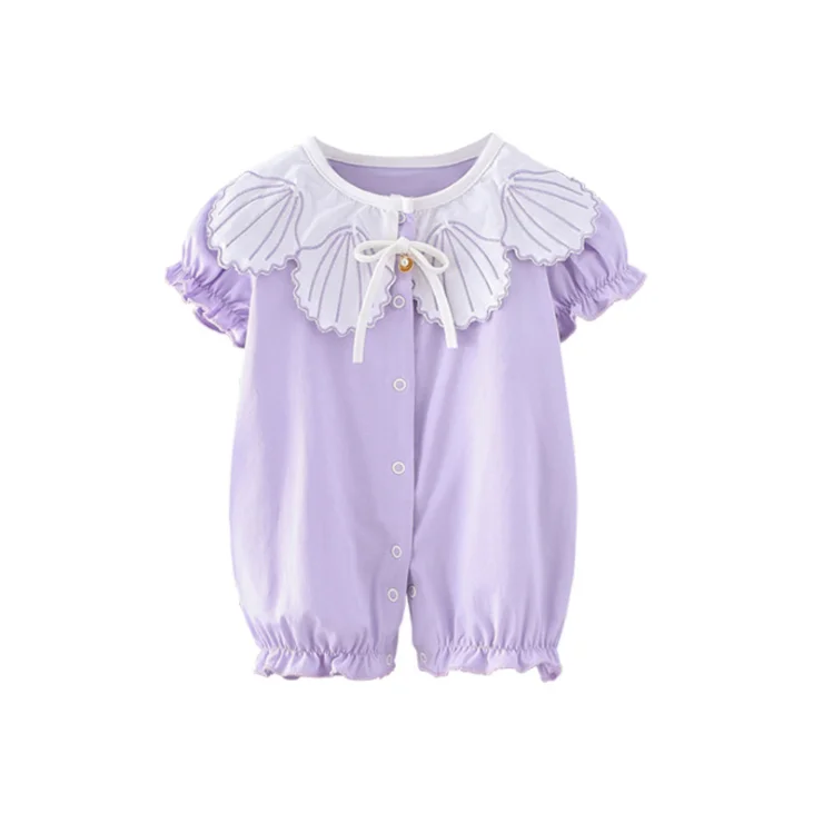 

High quality solid white color short sleeve O-neck spring summer wear boutique hot sale comfortable baby romper, Picture