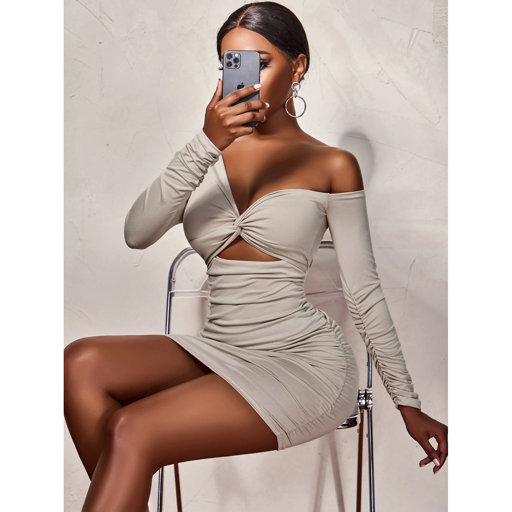 

Apparel elegant dresses 2021 polyester high quality plus size short sexy skirt dress for women, Apricot