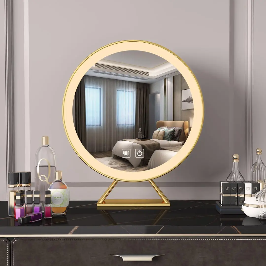 

LED Lights Vanity Smart Mirror With Touch Screen Switch standing round Makeup Mirror