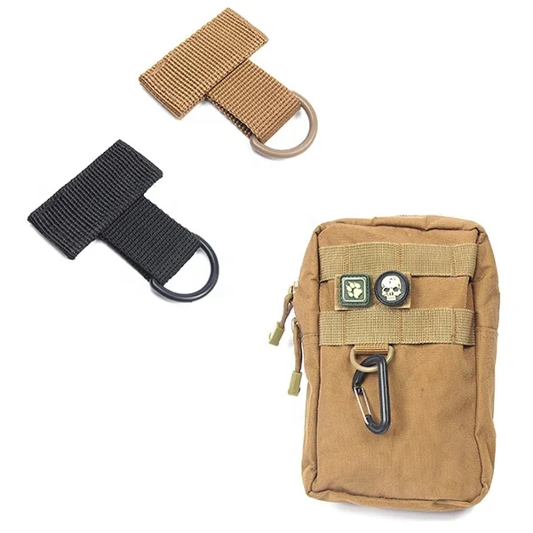 

Outdoor tactical nylon webbing mini backpack hanging buckle T-shaped webbing carabiner D-shaped ring keychain, Black,khaki