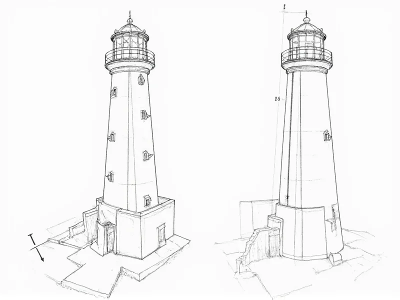 Lighthouse design sketch with measurements