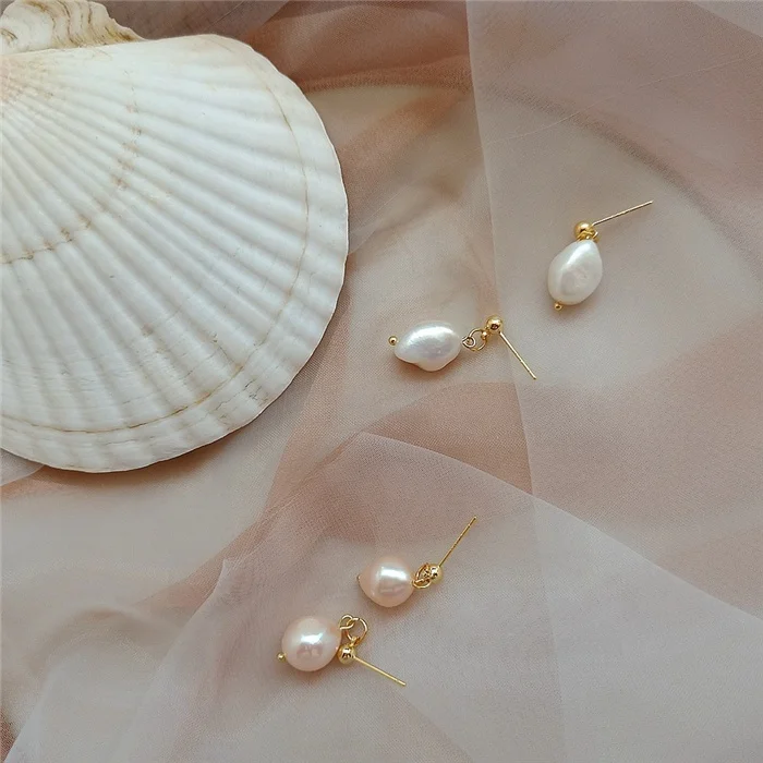 

High quality S925 silver needle 14K real gold plated irregular baroque natural freshwater pearl earrings jewelry