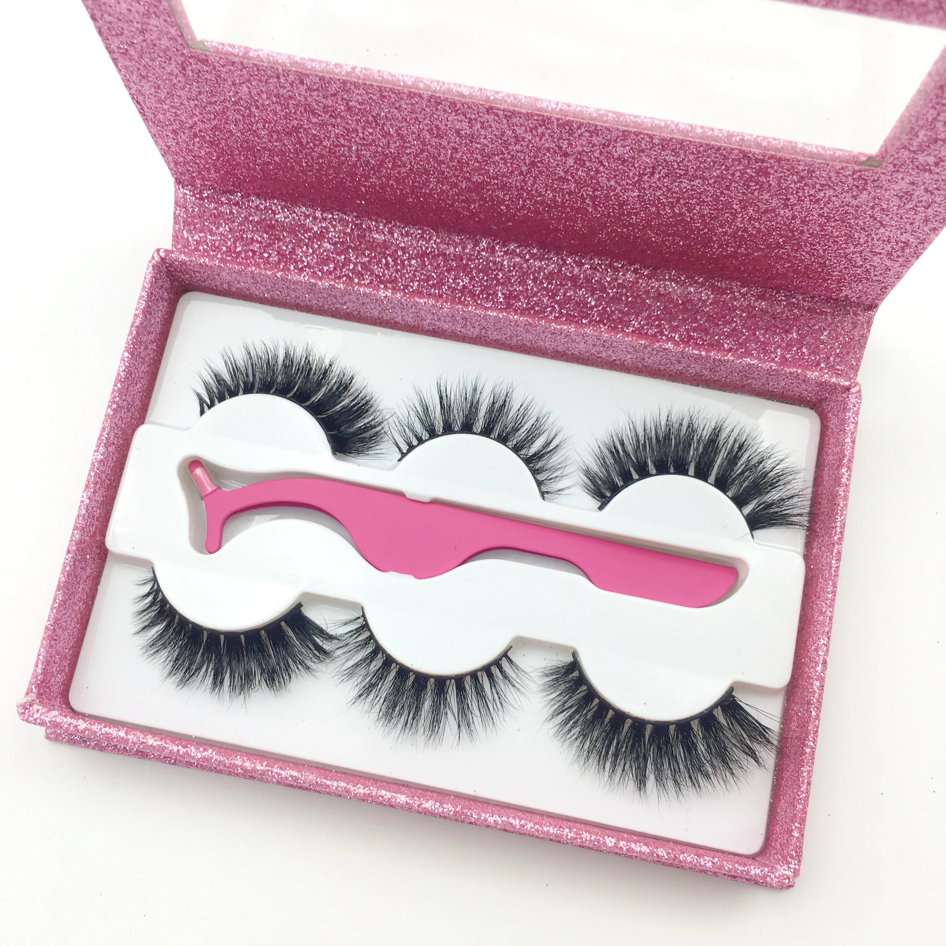 

Charme beauty new product custom eyelash package 3 pairs eyelash package with tweezer, Customized color