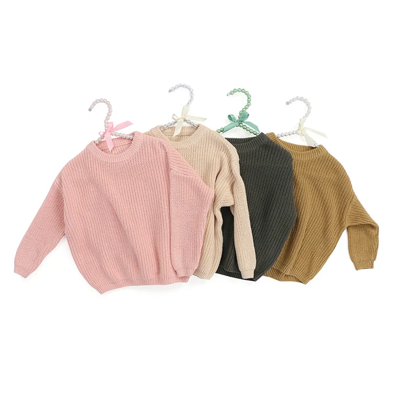 

High Quality Custom Fall Knitted Oversized Pullover Cotton Baby Girl Kids Sweater, 2 colours