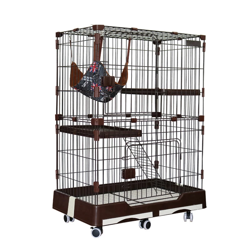 

Choose high-quality stainless steel wire PP plastic cat cage with mobile base inexpensive Wholesale factory price, Pink / blue / brown