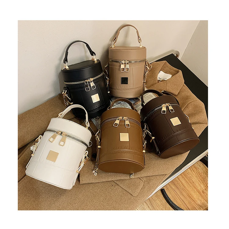 

Vintage Small Cylinder Crocodile Zipper Handbags Retro Women Ins Luxury Chains Shoulder Purses Alligator Texture Crossbody Bolsa