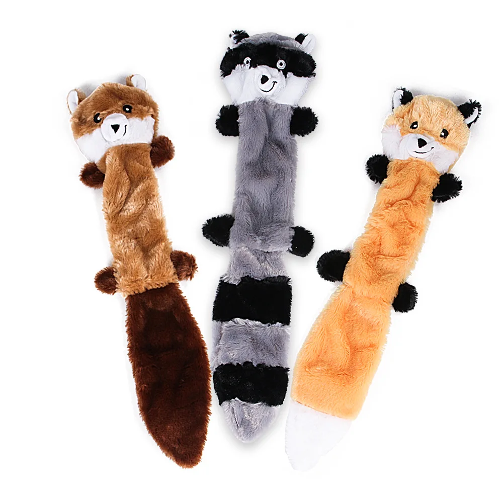 

Amazon Best Seller Good Quality Stuffing Squeaky Plush Dog Toy Fox Raccoon and Squirrel