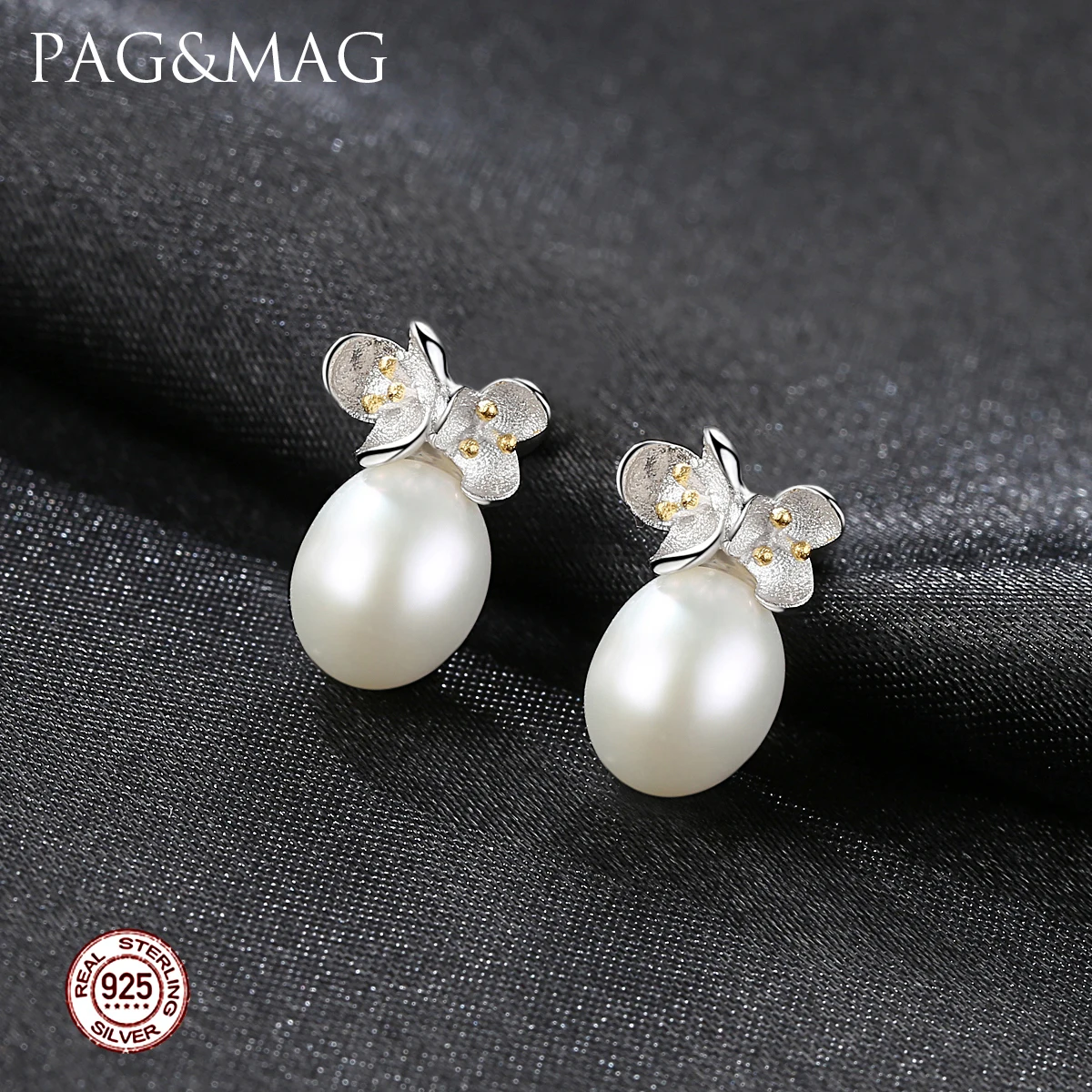 

PAG&MAG Wholesale S925 Sterling Silver Darling Flower Shape Stud Earring Freshwater Pearl Earring For Girl Valentine's Day Gift