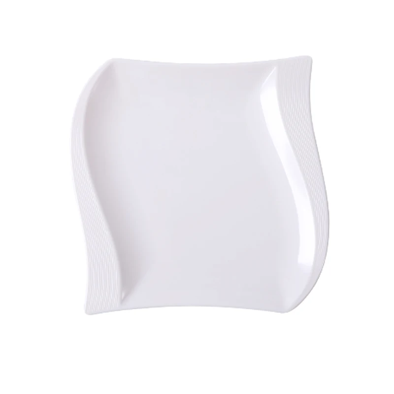 

Chaozhou not ceramic factory OEM 7 to 12 inches white melamine serving plate square wave dinner plates