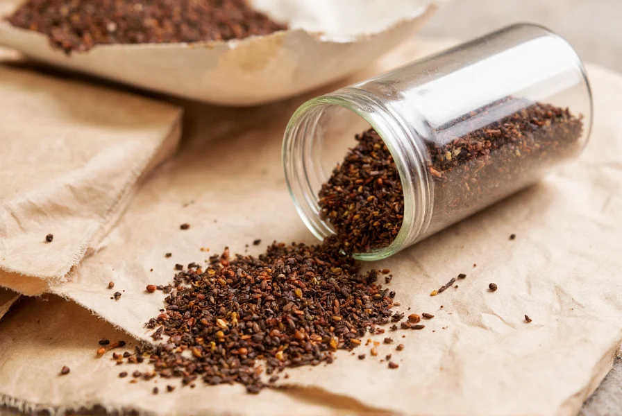 Properly stored pepper flakes in airtight glass container away from direct sunlight