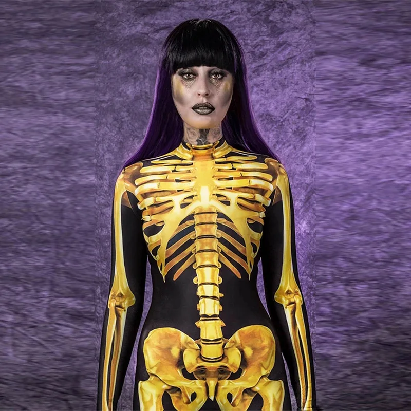 
2020 Halloween Ball Skull Bones Halloween Adult Women Cosplay Costumes Skeleton Jumpsuit bodysuits 