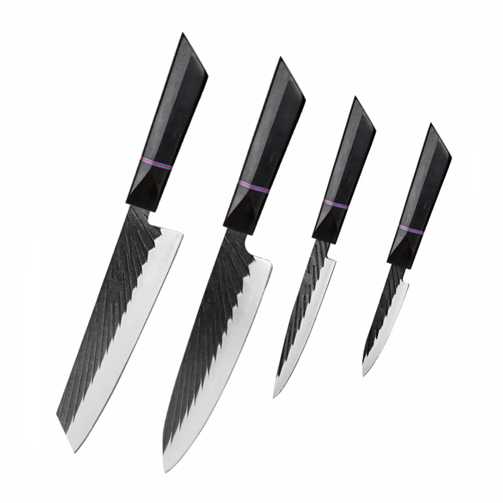 

High Quality 5CR15Mov Steel Forged Blacken Kitchen chef Knife with ebony wood handle, Customized color