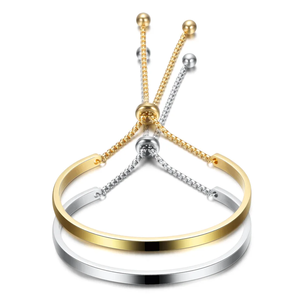 

Cusomized Logo 18K Gold Silver Half Bangle Adjustable Chain Bracelet 18K Gold For Women