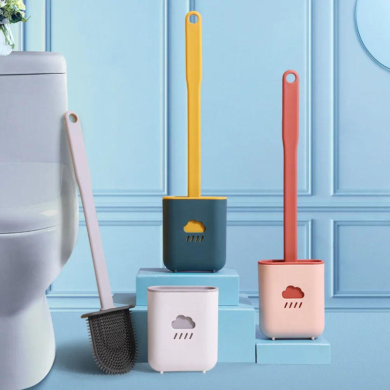 

Household designer colorful free scrubber Square brush With Holder Set for bathroom cleaning silicone toilet brush