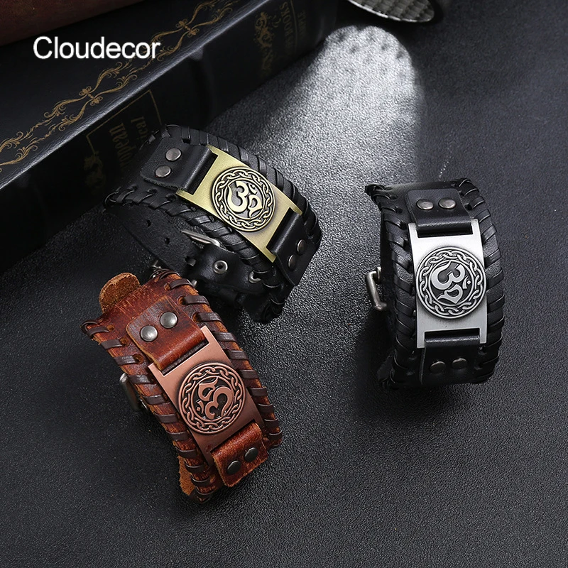 

Woven Genuine Leather Bracelet Accessories Nordic Viking Mens Leather Bracelet Punk Factory Direct Sale