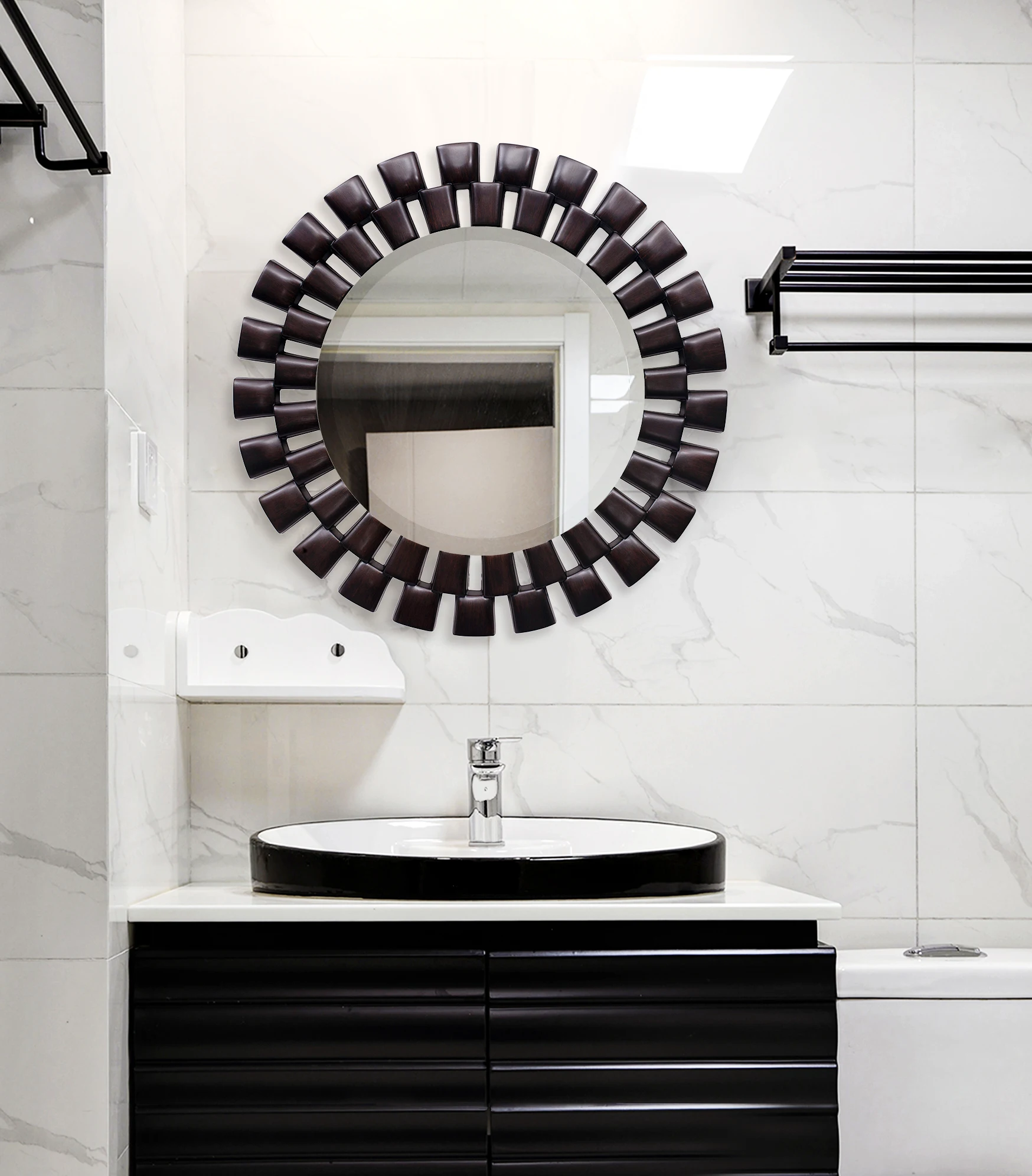 

[UK Warehouse] Round PU Frame Wall Mirror, Oil rubbed bronze