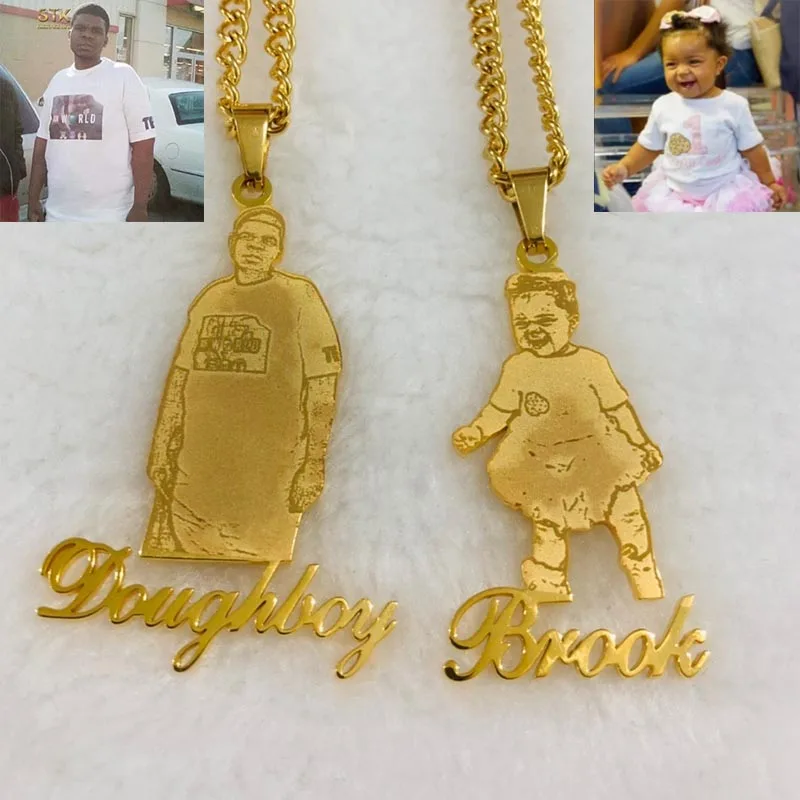 

Gold Plated Cartoon Name Pendent Necklace For Kids Custom Personal Photo Picture Portrait Nameplate Pendent For Family Gifts, Gold,silver