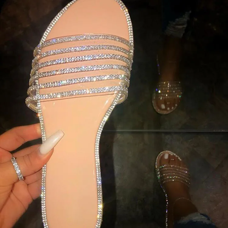 

Fashion crystal womens clear bling slides female slippers 2020 glitter sandals