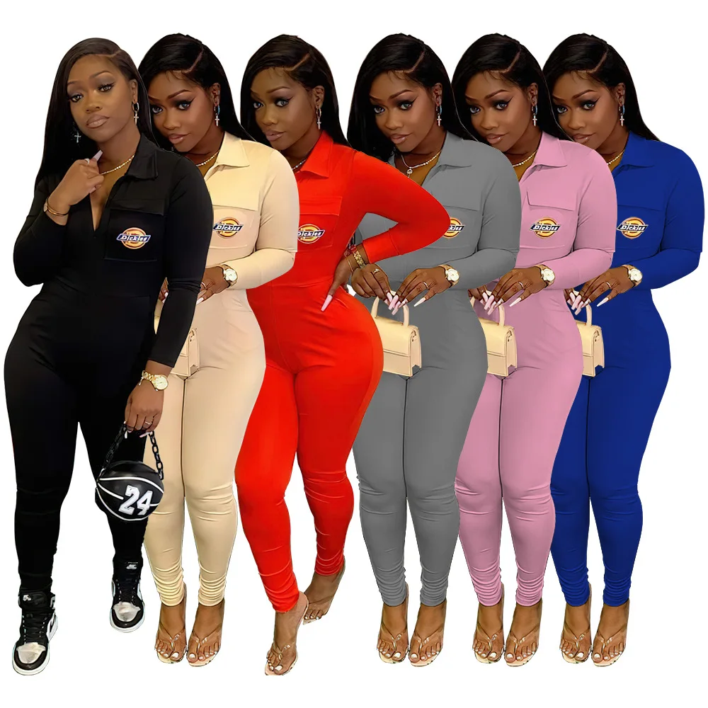 

Women Solid Color Bodysuit Pocket Zipper Rompers Playsuits Bodysuits Bodycon Long Sleeve Jumpsuits For Women, Customized color