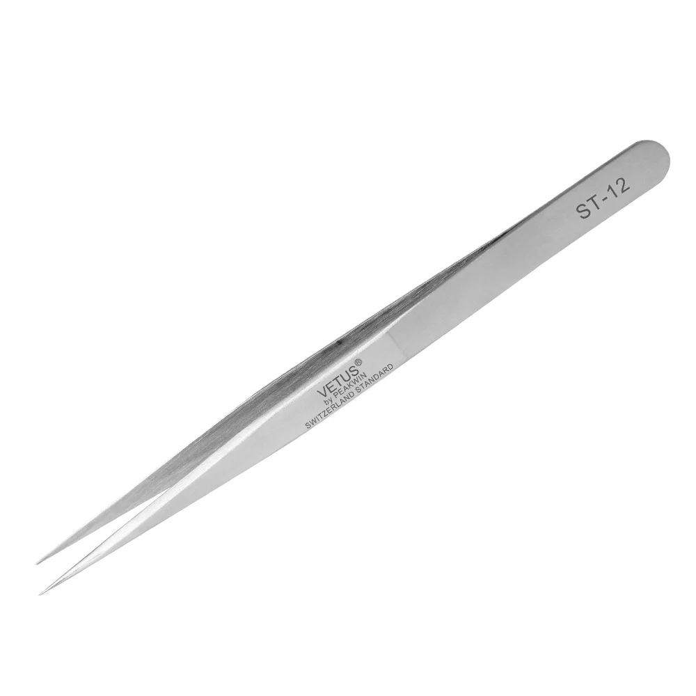 

VETUS ST- 12 Forceps Tweezer For Women Makeup  Stainless Steel Pincette Eyelash Tweezers For Eye Beauty Vendor Tweezer, Silvery