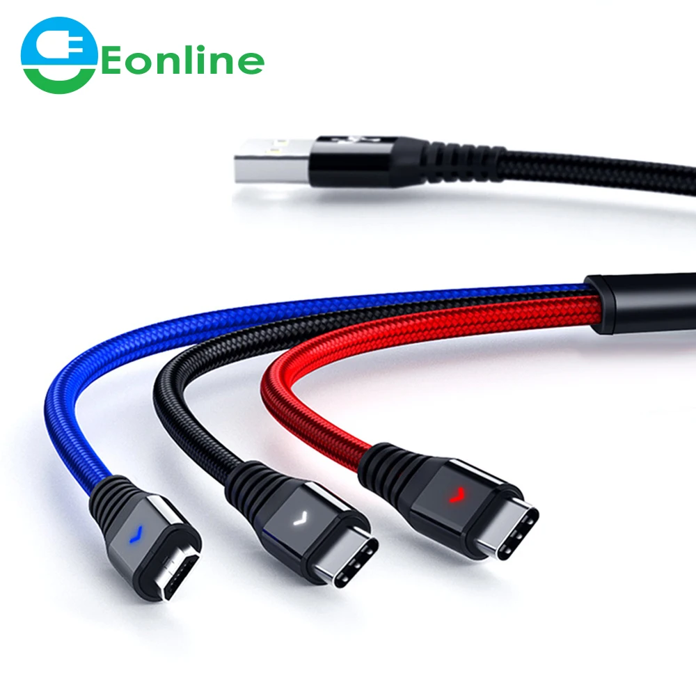 

Eonline 3.5A 3 in 1 USB Cable Micro USB Type-C Charging Cable For Android Phone For Samsung S8 Data Cord led fast cable