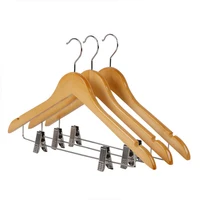 

wholesale wood wooden shirt hanger with clips for clothing hanger