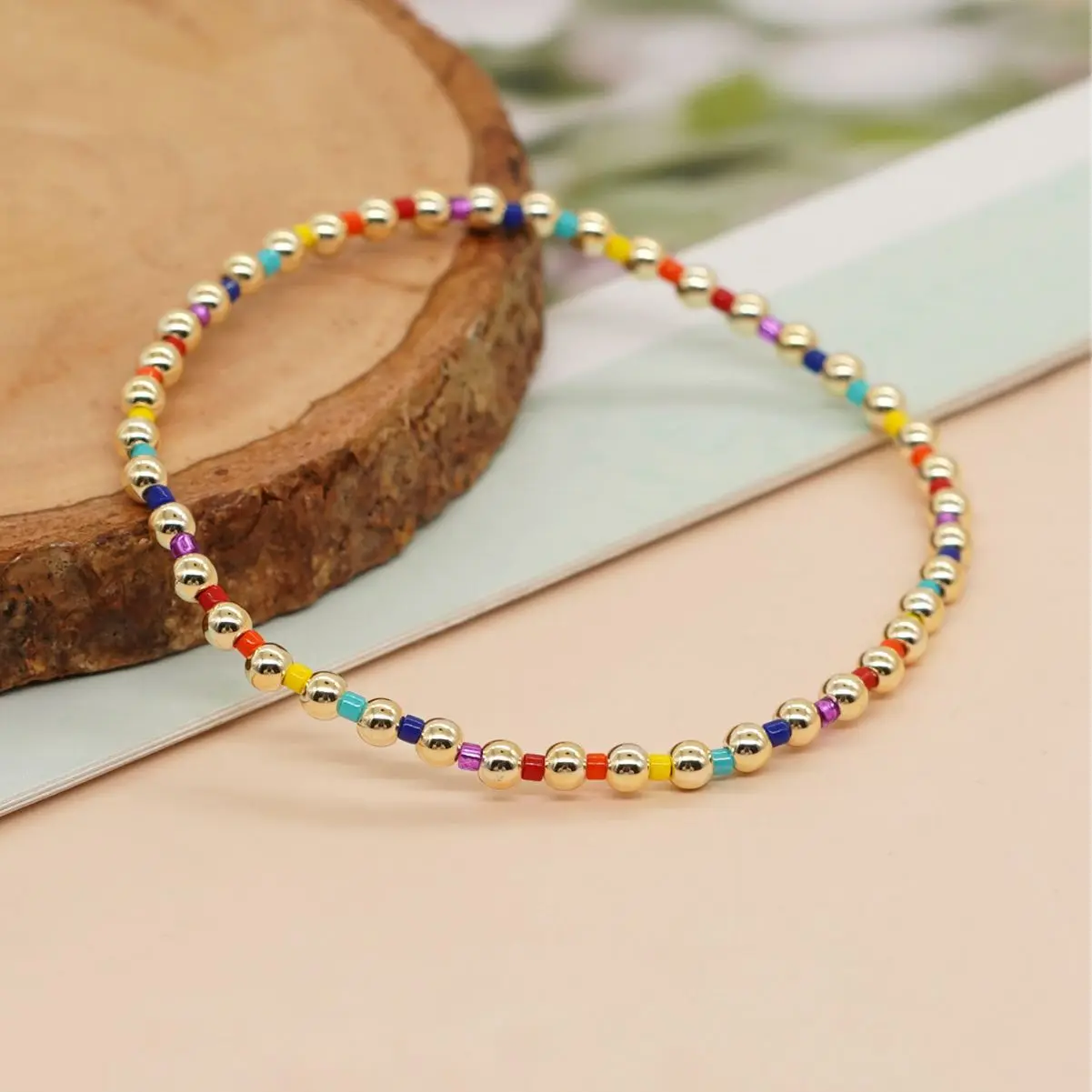 

Go2boho Luxury Gold Plated Copper Bead Bracelet Women Bohemian Colorful Handmade Elastic Fashion Jewelry Miyuki Bead Bracelet