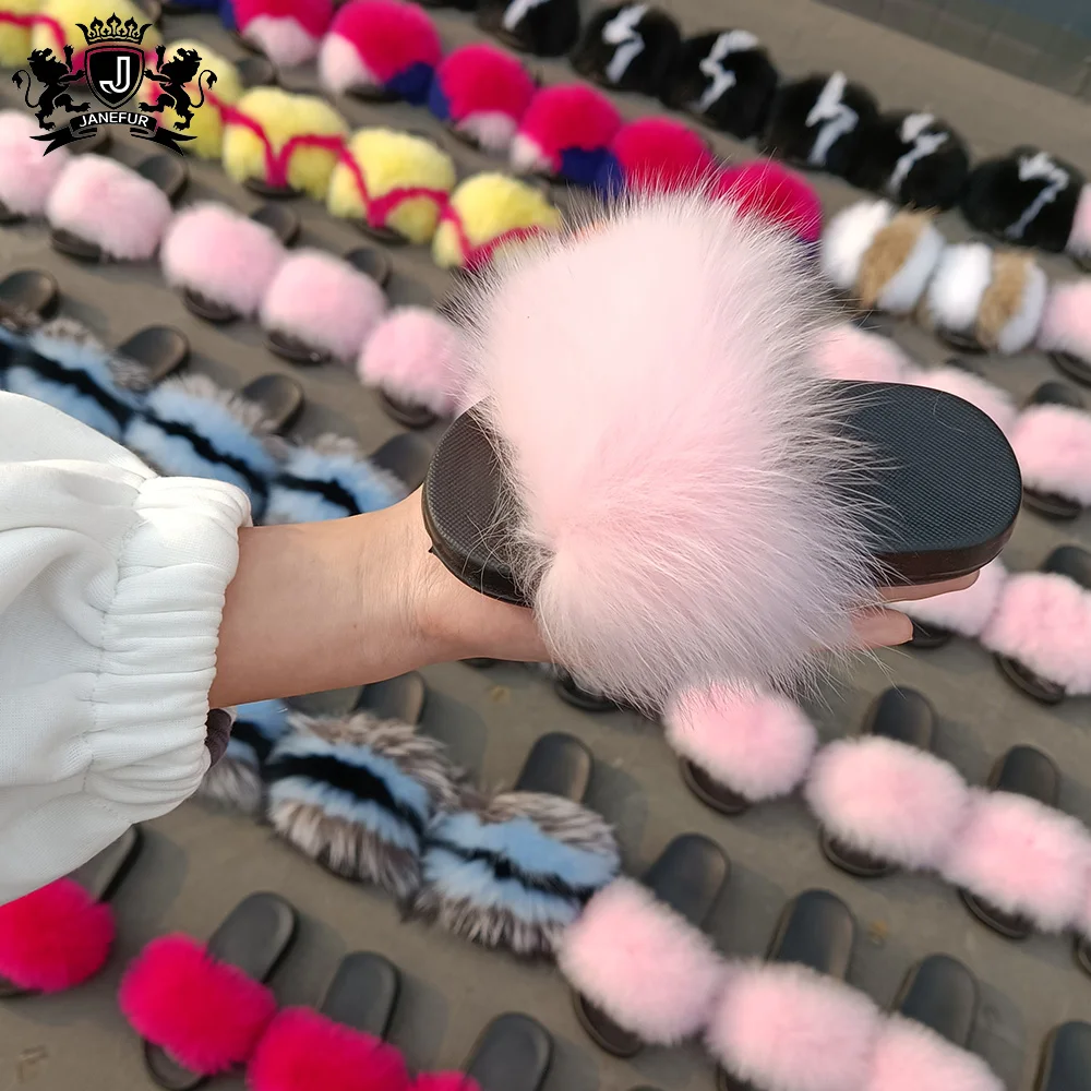 

Janefur Multicolor Toddler Fur Slide Genuine Super Soft Fox Children Baby Fur Slippers Kids Fur Slides Wholesale, 25 colors,customized color