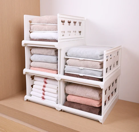 

White drawer type folding rack stackable clothes organizer storage rack plastic foldable shelf for clothes books snacks