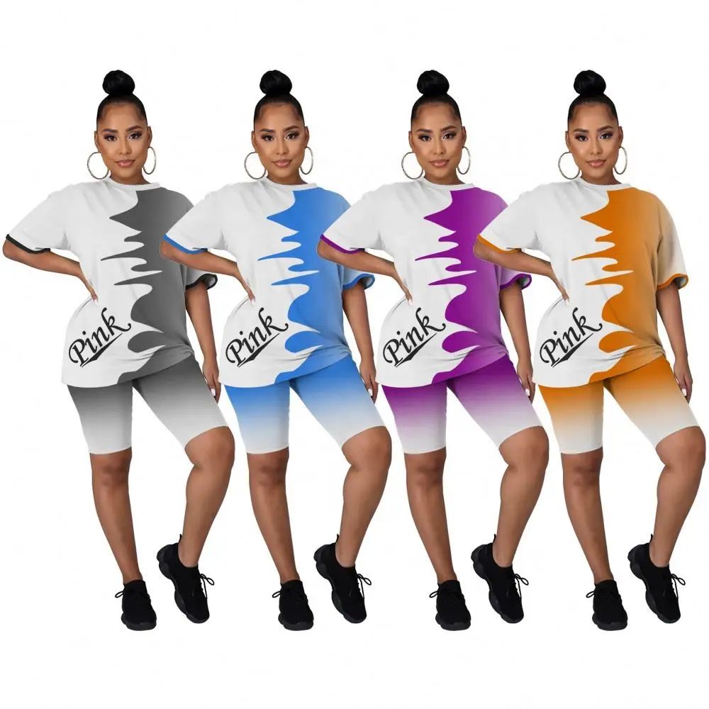 

FREE SAMPLE JHTH Women's wholesale two piece fashion casual suit with gradient flame printing 2 piece set women