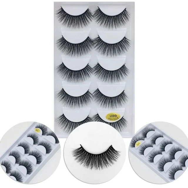 

BEAU FLY New Design 5 pairs Faux Mink Eyelash Natural Dense False Eyelashes, Black