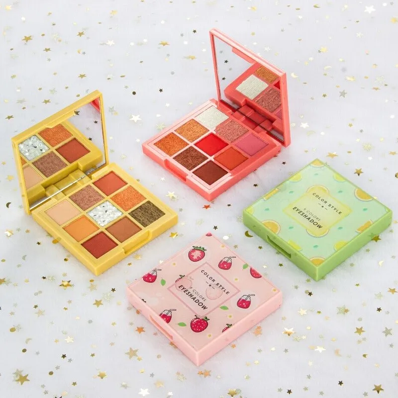 

chrismas best diy vegan makeup custom 9 colors combo pink green red yellow carnival candy eyeshadow palette palate private label