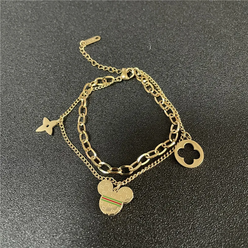 

Sailing Jewelry Flower Snake Bone Bracelet Mickey Mouse Bracelets Stainless Steel Bracelets, Gold/silver/rose gold