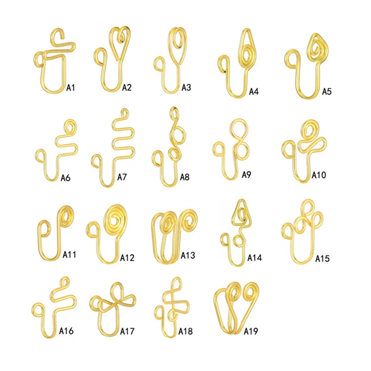 

New 1pc Multiple Styles Copper Spiral Wire Fake Nose Piercing With Women Wire Non Piercing 18K Gold Plating Nose Cuffs