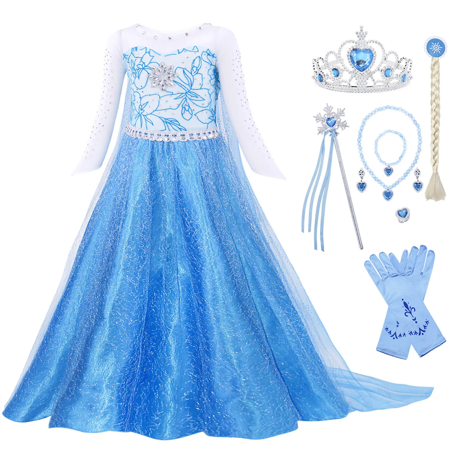 

Frozen Snow Queen Princess Elsa Anna Cosplay Halloween Costume Long Sleeve Kids Anime Dresses Party for Girl