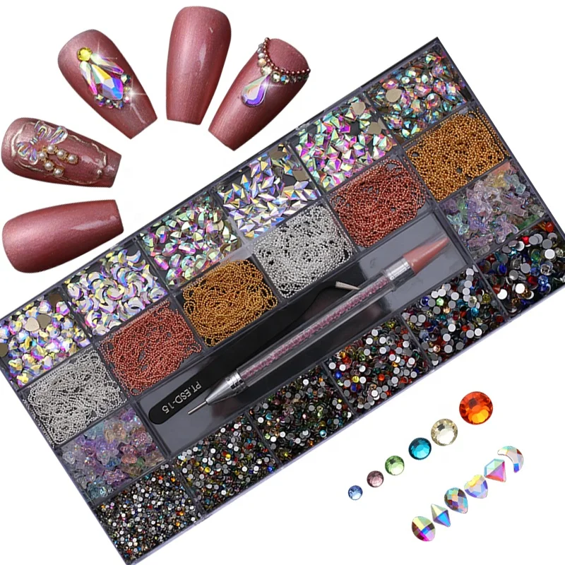 

Shinning High Quality Nail Art Set Mixed Design Nail Jewelry Packing by Press On Box