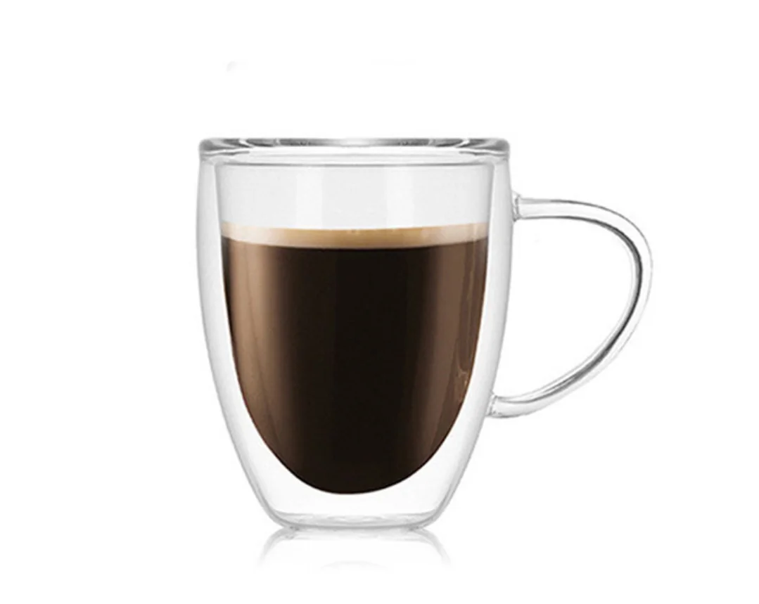 

150ml Double Walled Espresso Coffee Mugs Insulated Drinking Glasses with Handle, Clear or customized