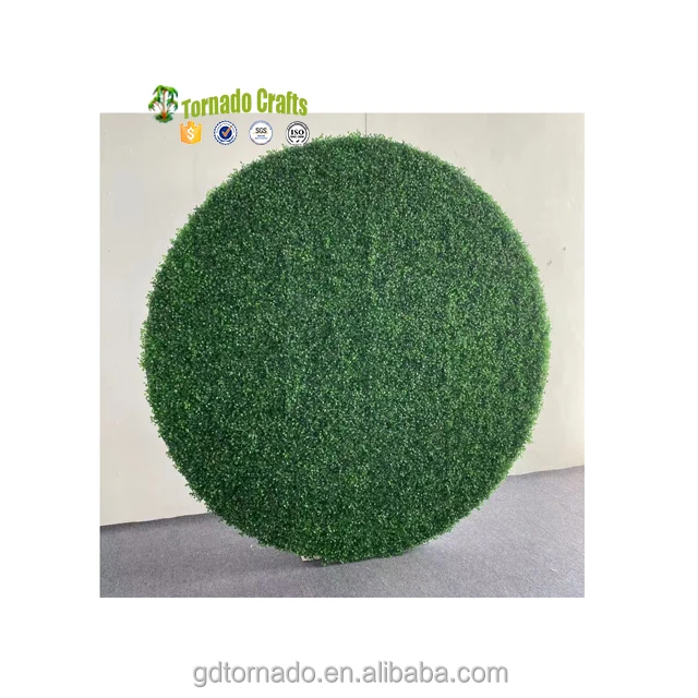 

Artificial Grass Background Luxury Circle Green Artificial Boxwood Wall Panel Backdrop For Wedding Stage Decoration, Green wall, colorful flower