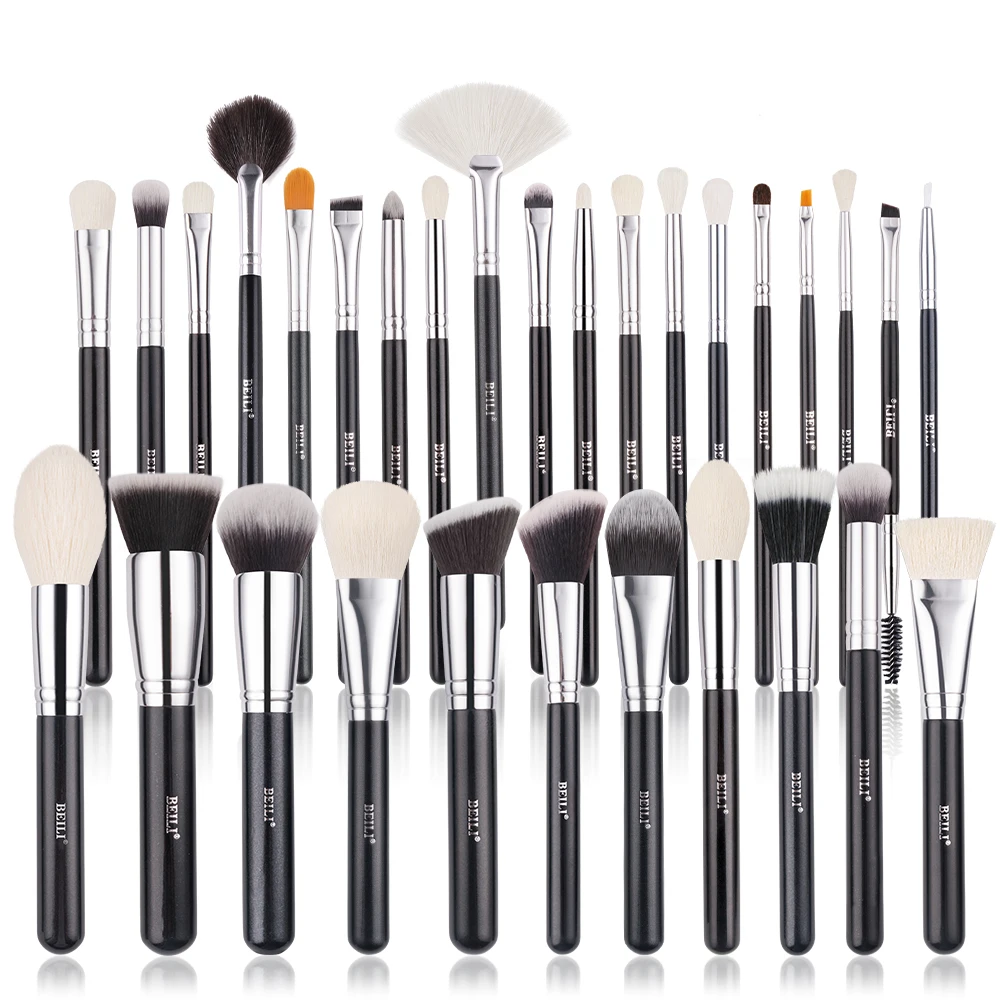 

BEILI makeup brushes private label accepted black 30pcs wholesale wear-resistant wood handle super soft synthetic goat hair