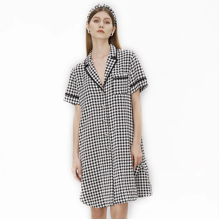 

BOOOG HEFT 2021 Casual Summer Design Short Sleeves Swallow Gird Printed Sleepwear Luxury Silk Pyjamas