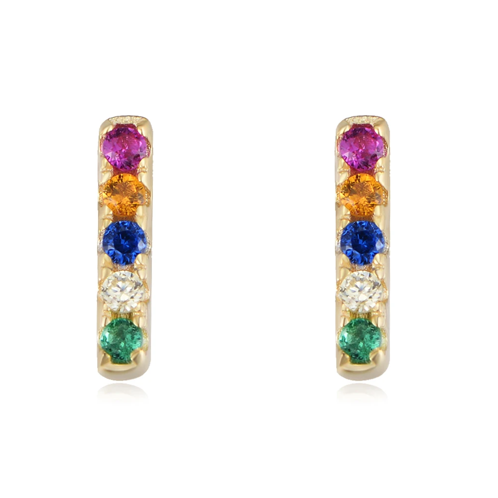 

Fashion Designer Inspired Pure 925 Silver Petite Multi Color Zirconia Rainbow Cz Stones Bar Diamond Stud Earring