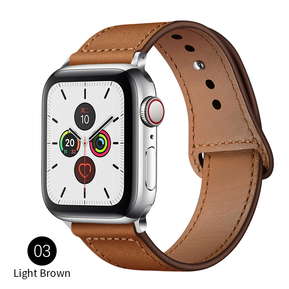 

Brown Leather Band Loop Strap For Apple Watch6 5 4 3 2 1 38mm 40mm Men Leather Watch Strap Band for iwatch 6 Watch band Bracelet