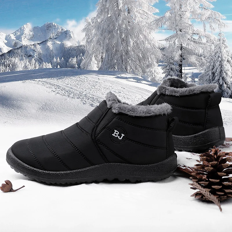 

Men Boots Winter Warm Faux Short Plush Ankle Snow Boots Men 2020 New Fashion Male High Quality Winter sneakers Shoes size 36-45