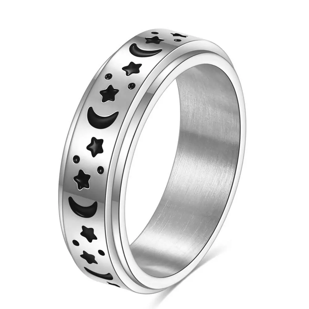 

New Titanium Steel Rotatable Stars Moon Couple Rings Stainless Steel Wholesale