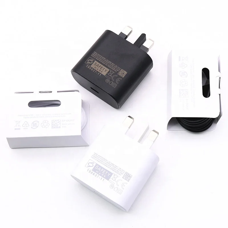 

Original Quality 25W UK Plug 3 Pin USB C Wall Charger 25W PD Charger Adapter For Samsung Note10 S20, Black/white