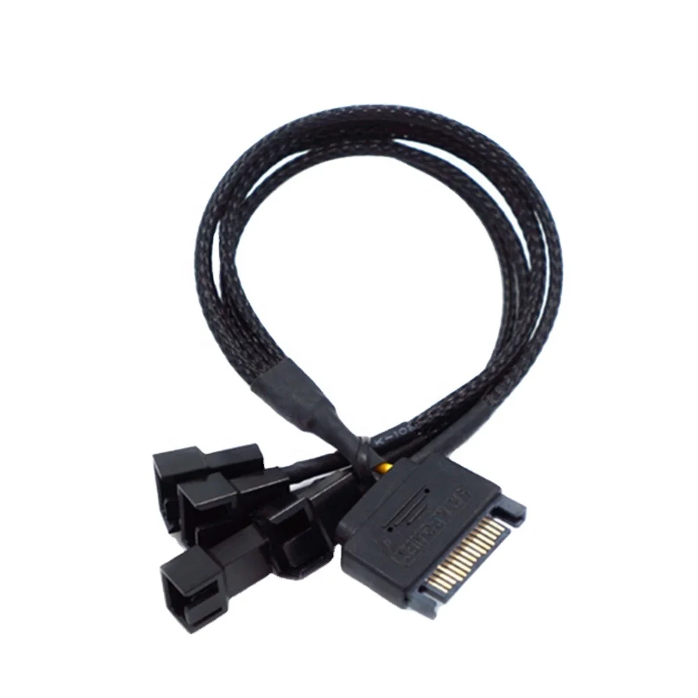 

SATA 15 Pin to 1 2 3 4 * 4 Pin Computer Fan Splitter Hub Adapter Power Cable, Black, sleeved braided