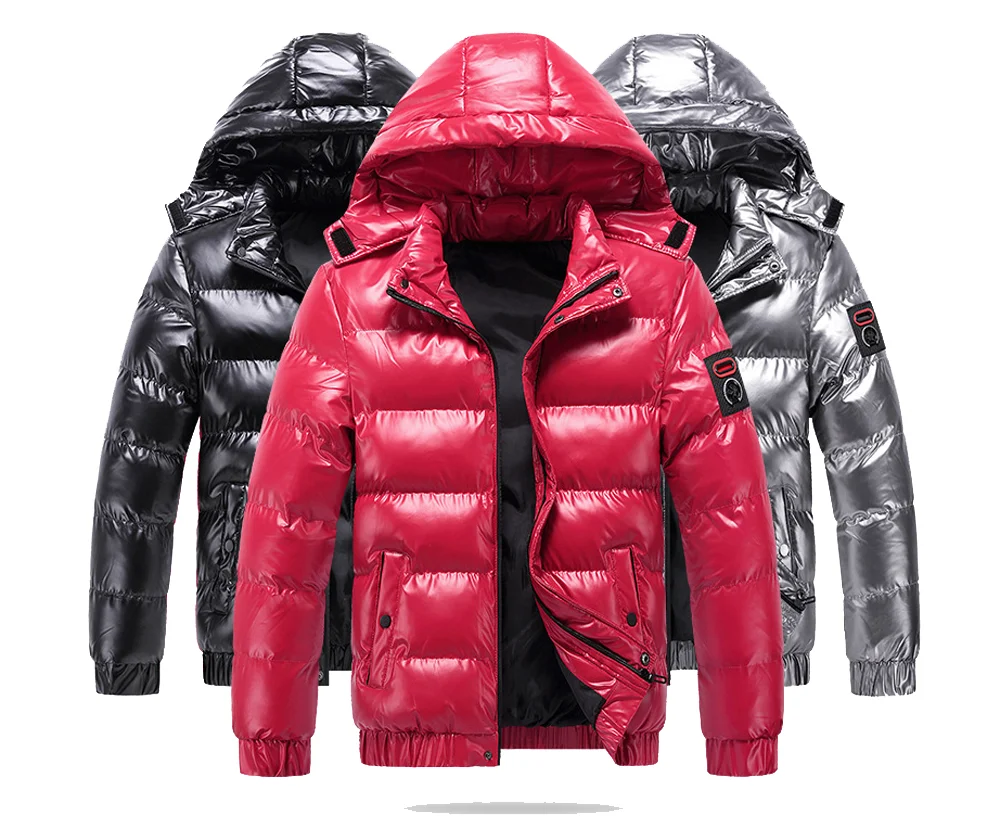 

High Quality Custom Warm Winter Coats Glossy Padded Hooded Jackets For Men, Picture