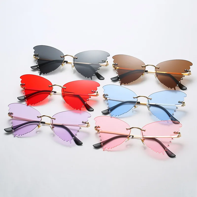 

Seaygift fashion sunglasses 2021 oversized butterfly rimless sun glasses funny party colorful lens women men shades sunglasses, Picture shows