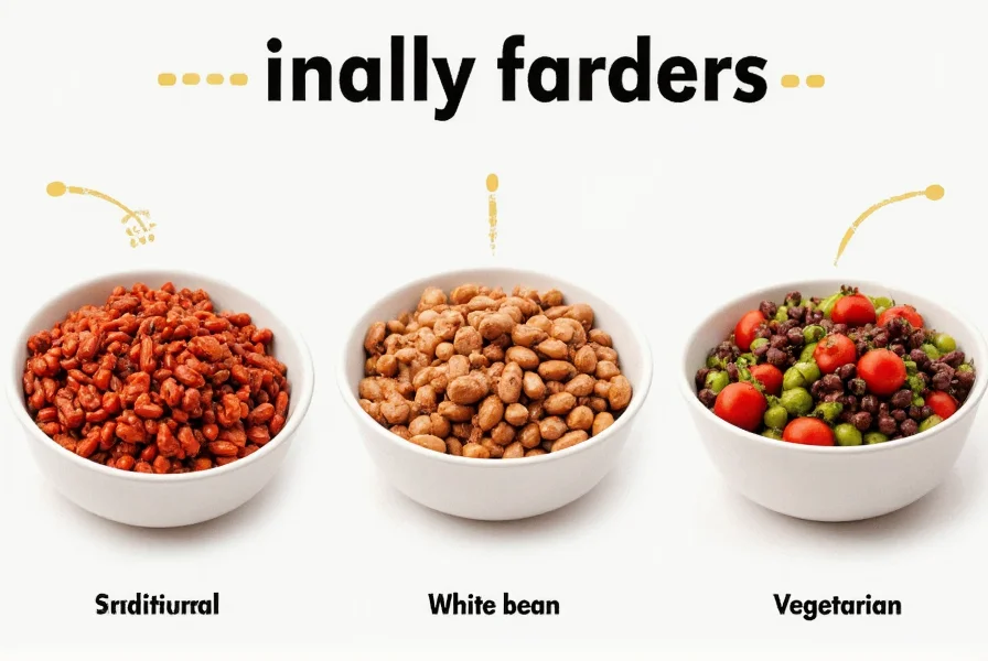Variations of chili beans showing traditional red, white bean, and vegetarian options in different bowls